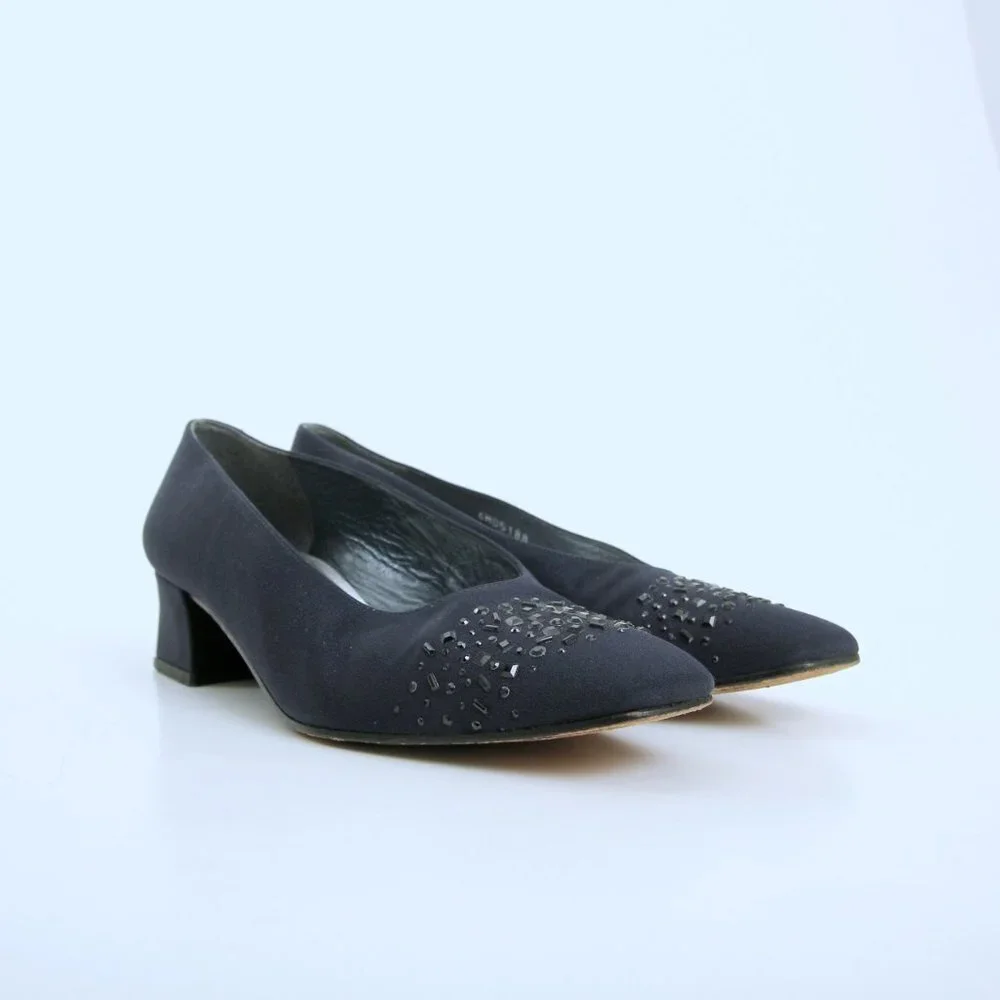 Stuart Weitzman Navy‎ Embellished Closed Toe Block Heel Pumps in Navy Size 9